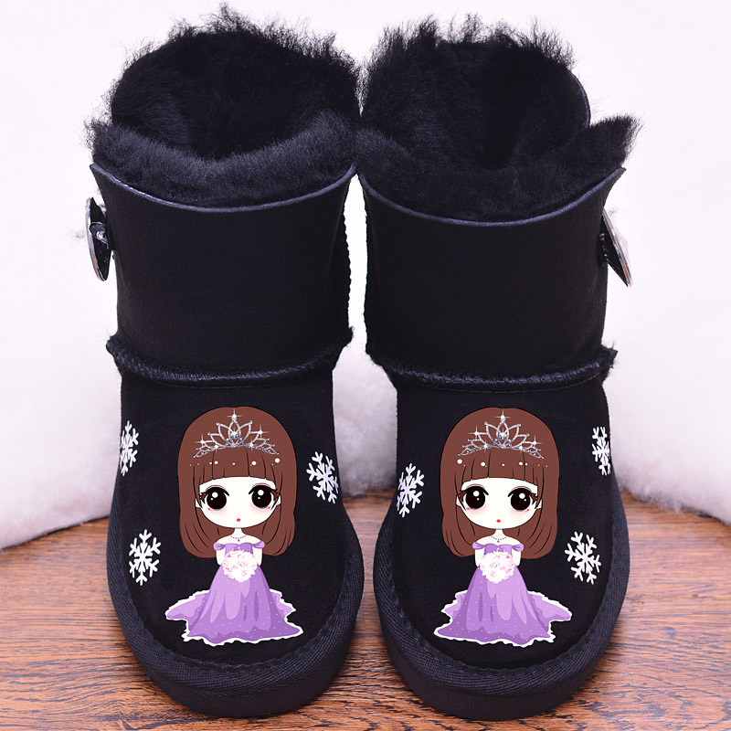 皮毛一体儿童雪地靴女童靴子羊皮羊毛公主童鞋真皮冬季保暖中筒靴