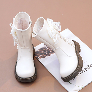 女童马丁靴高筒靴二棉公主靴中大童真皮软底加绒棉靴2025秋冬新款