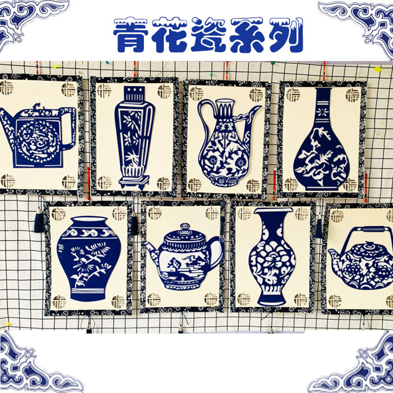 中国民族风环创传统文化青花瓷创意吊饰复古幼儿园小学教室走廊木
