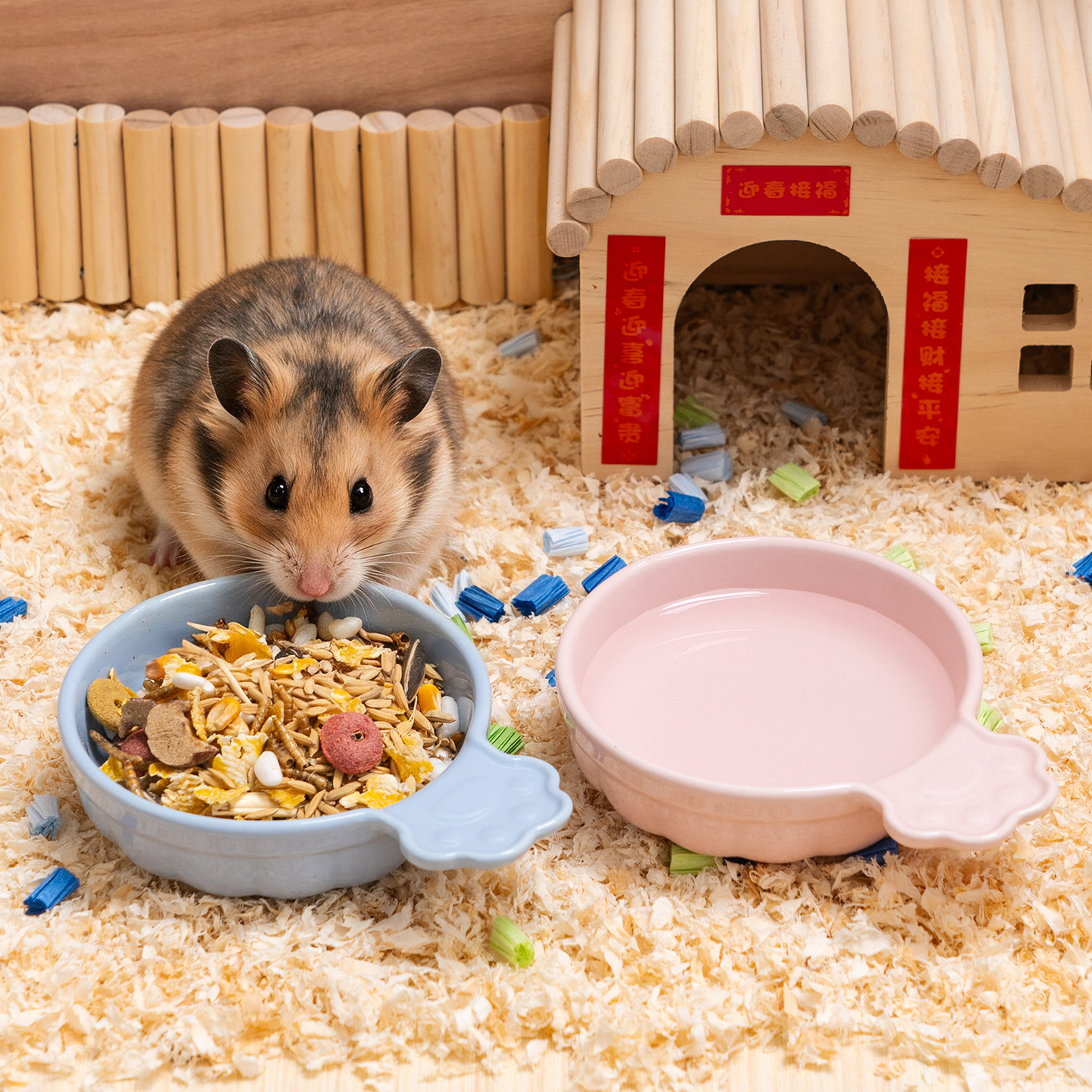 陶瓷仓鼠金丝熊防小把手喂食碗