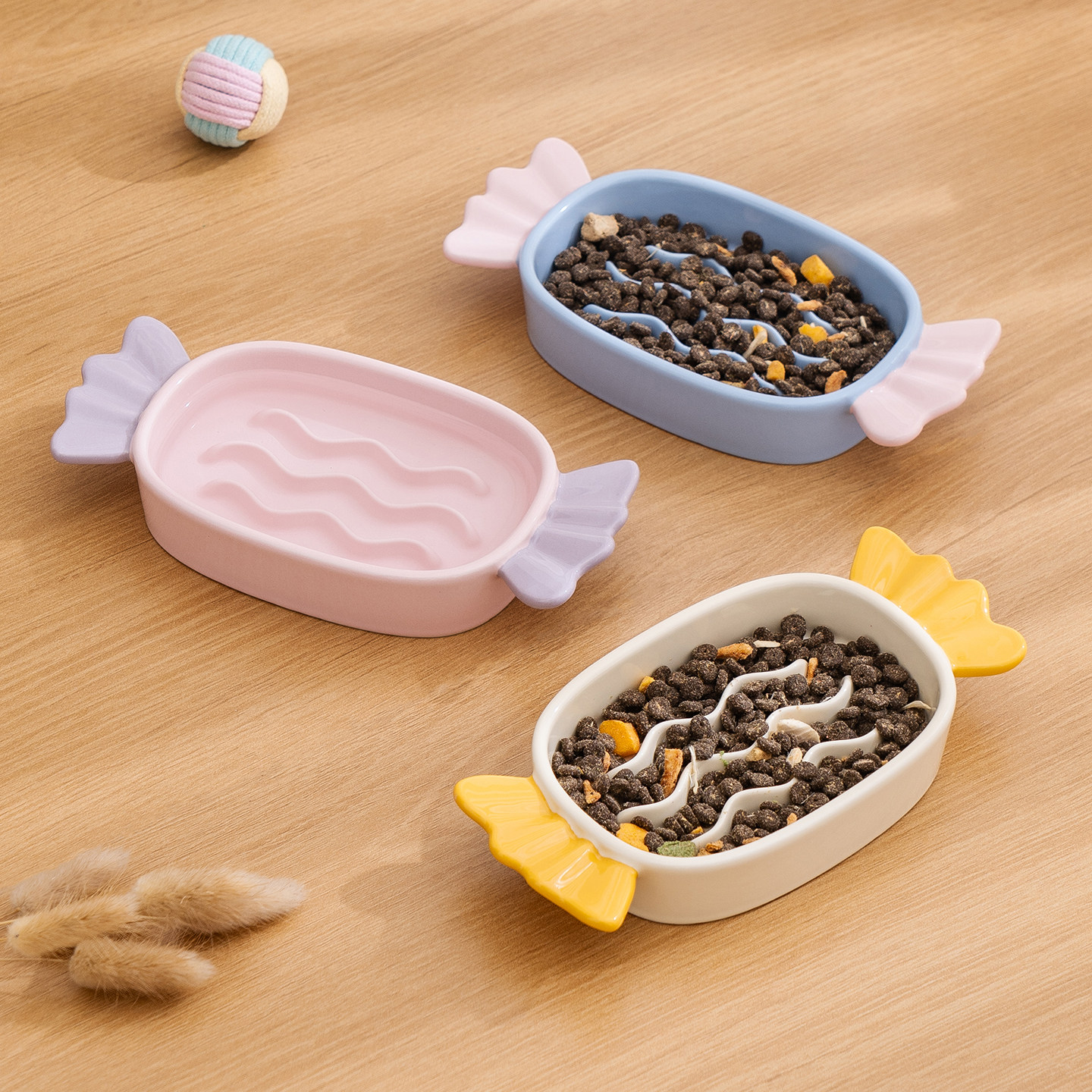 马卡龙陶瓷防噎慢食猫狗碗