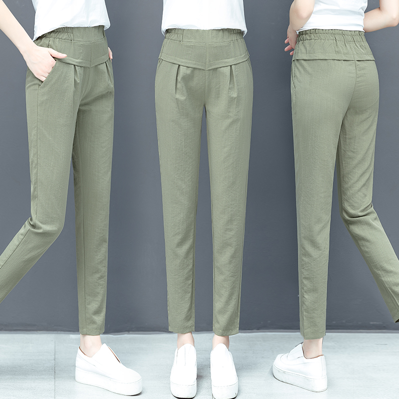 棉麻冰丝女裤夏季2023新款韩版高腰哈伦裤薄款百搭显瘦休闲裤长裤