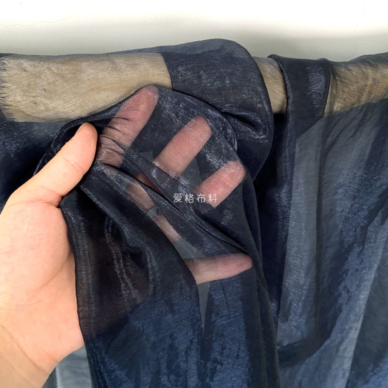 变光顺纡黑蓝幻色轻薄纱布仿真丝雪纺面料衬衫汉服布料DIY