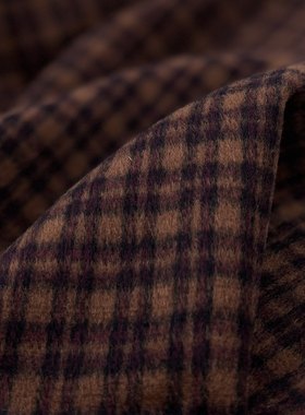 棕色系顺毛呢紫红撞色小格纹纯羊毛面料西装裤子套装秋冬服装布料