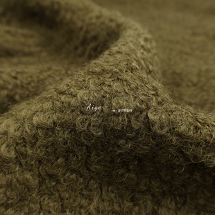 垂感高含毛 青苔绿立体圈圈针织羊毛毛料布料外套斗篷大衣面料DIY