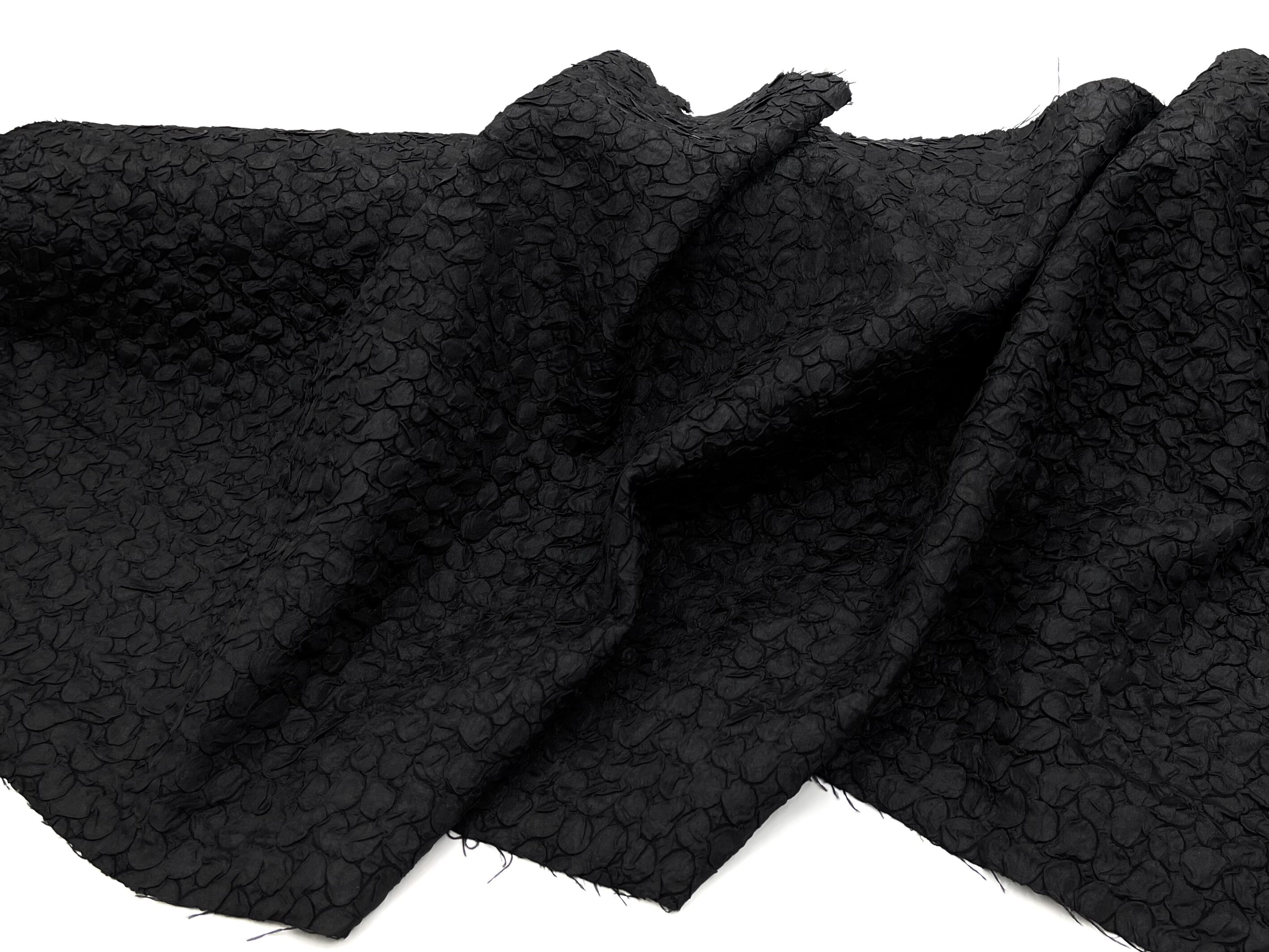 浮雕提花 纯黑色弹力3d立体圈圈艺术提花面料裙子汉服设计师布料