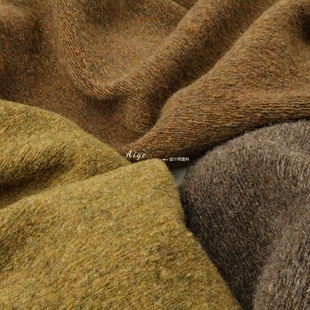 加厚廓形 棕色千层酥针织羊毛弹力毛呢毛料面料秋冬外套大衣布料
