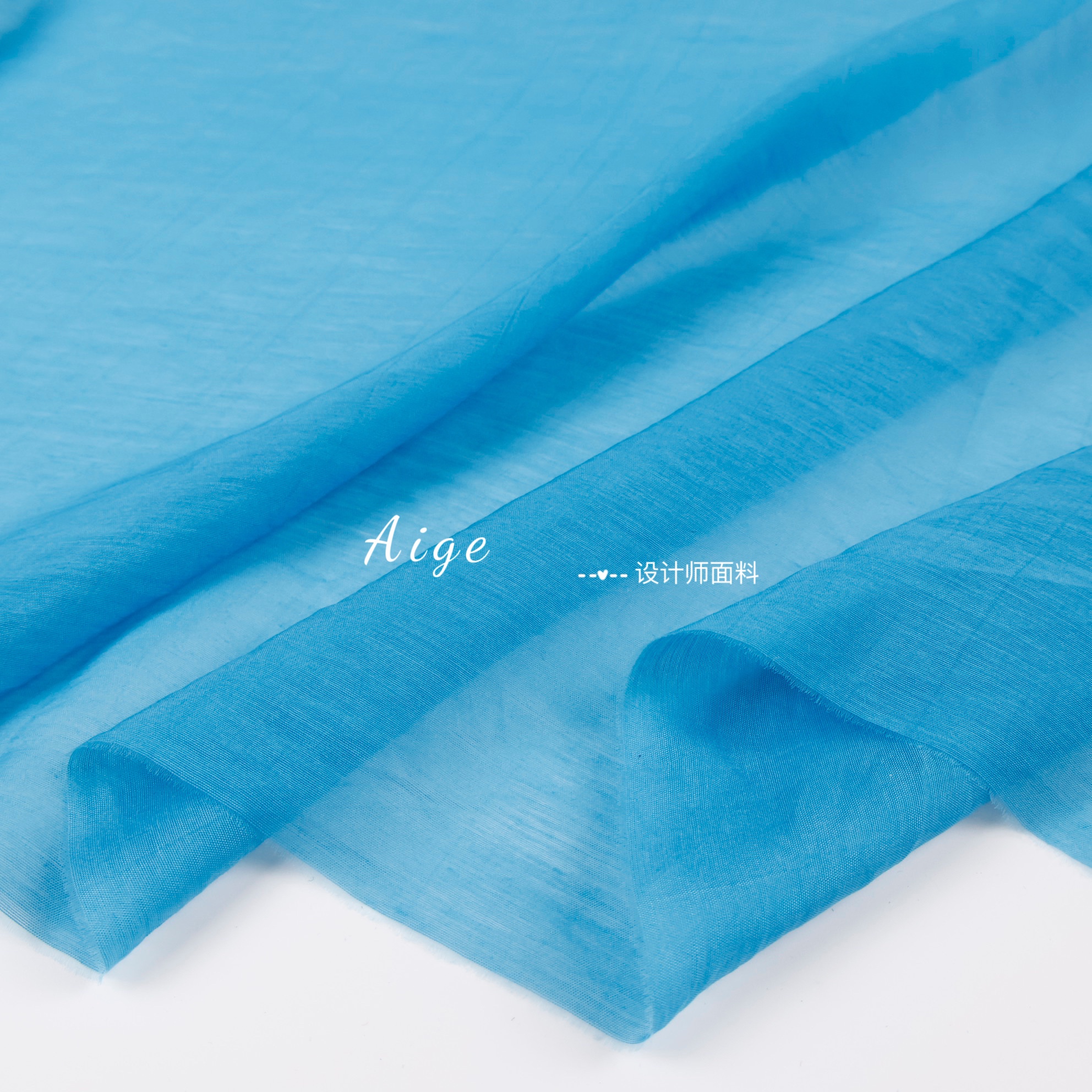 湖蓝色纯色超薄半透丝麻天丝亚麻棉麻面料汉服衬衫春夏服装布料