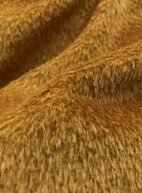 苏力羊驼毛 姜黄色光泽长毛顺毛羊毛时装面料秋冬高级定制布料diy