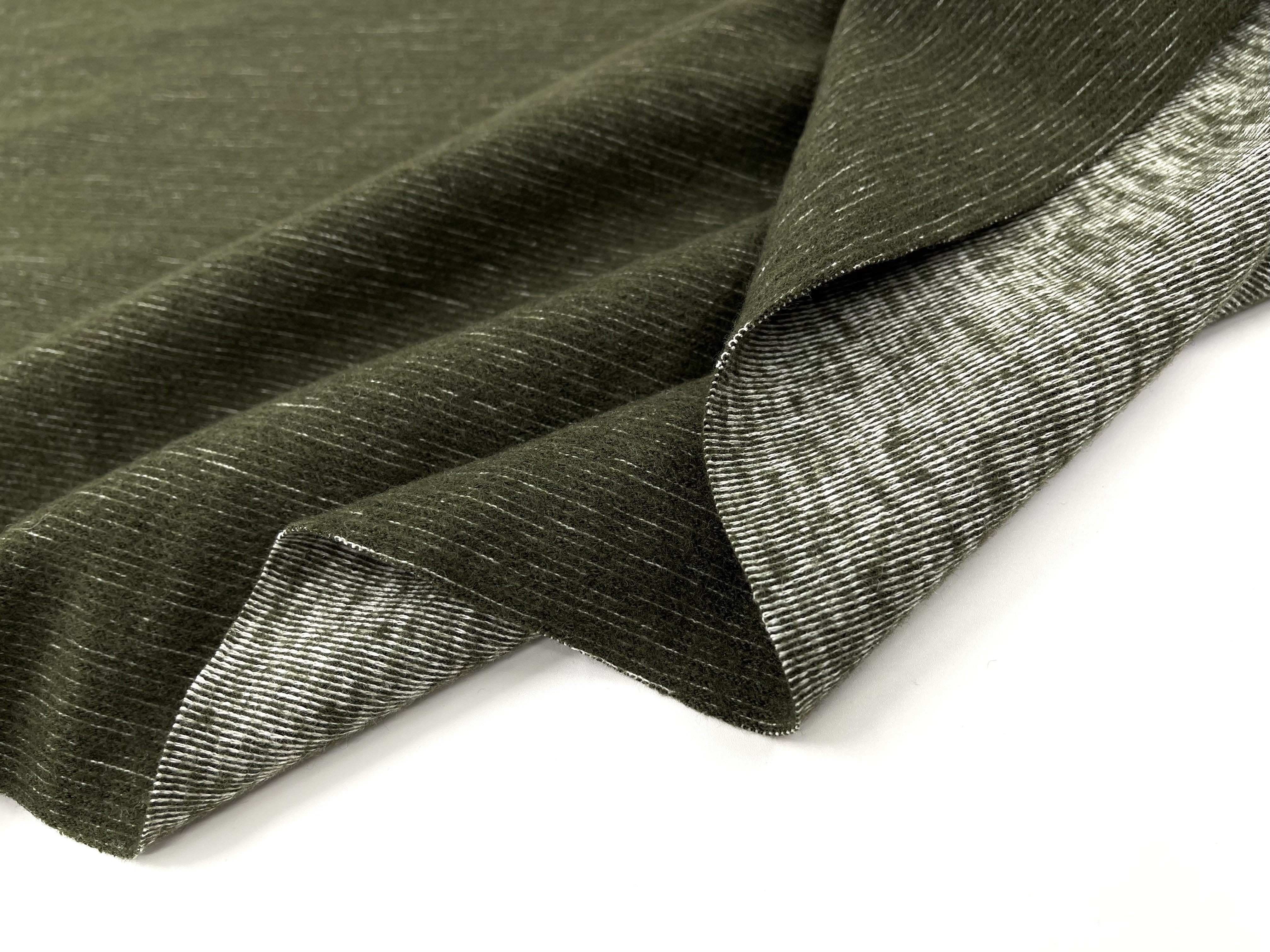 亲肤垂坠细腻 苔藓绿暗纹条纹针织毛料羊毛呢布料套装连衣裙面料