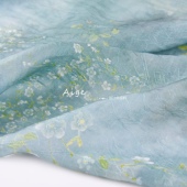 亲肤微透 淡蓝色暗纹提花印花天丝麻亚麻面料旗袍汉服连衣裙布料