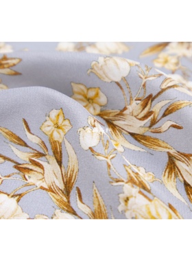 微弹力16姆米03双绉 浅灰色栀子花印花双绉桑蚕丝面料真丝布料diy