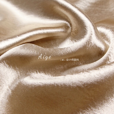 亮面弹力垂感光泽 香槟金色水波纹缎面麻纱缎布料礼服连衣裙面料