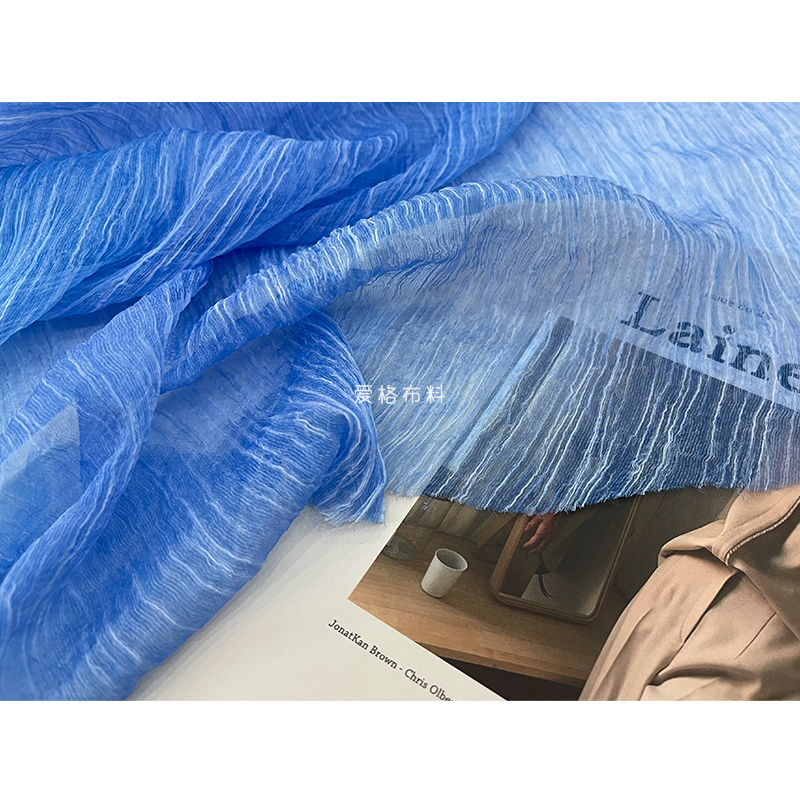 柔软亲肤半透 梦幻浅蓝色双色双绉纱顺纡雪纺面料春夏汉服裙布料