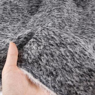 加厚 灰色顺毛长毛双面可剥羊毛呢毛料面料冬天做大衣外套布料