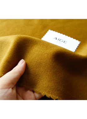 进口 深姜黄色光泽单面顺毛羊绒羊毛毛呢面料秋冬外套大衣布料diy