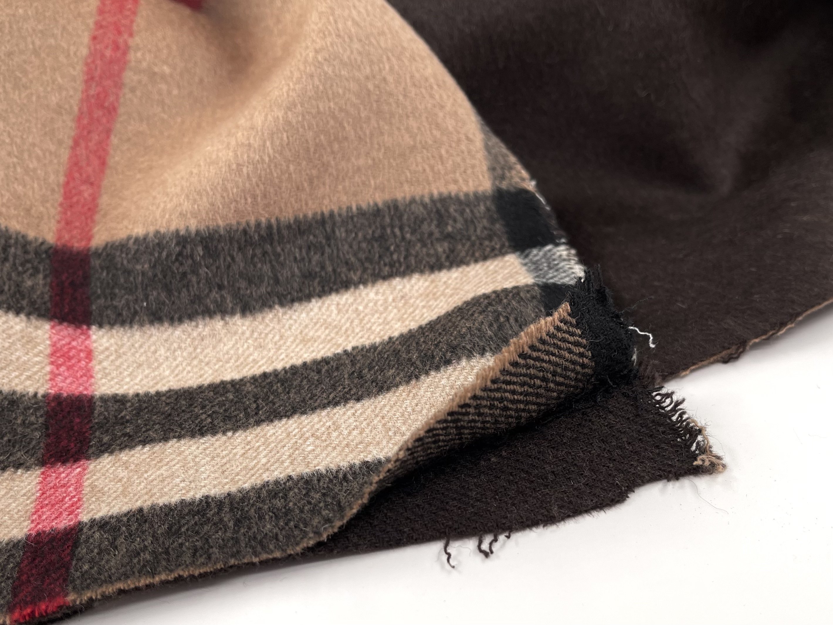 进口双面 深棕色+卡其色大格纹双层可剥羊绒羊毛呢面料秋冬布料