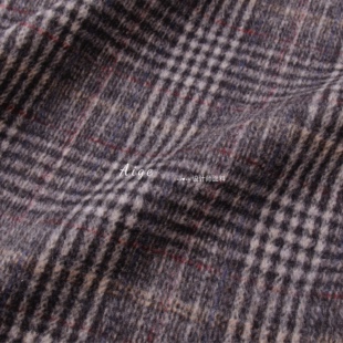 顺毛羊毛●灰色中性经典威尔士格纹光泽羊毛面料大衣外套定制布料