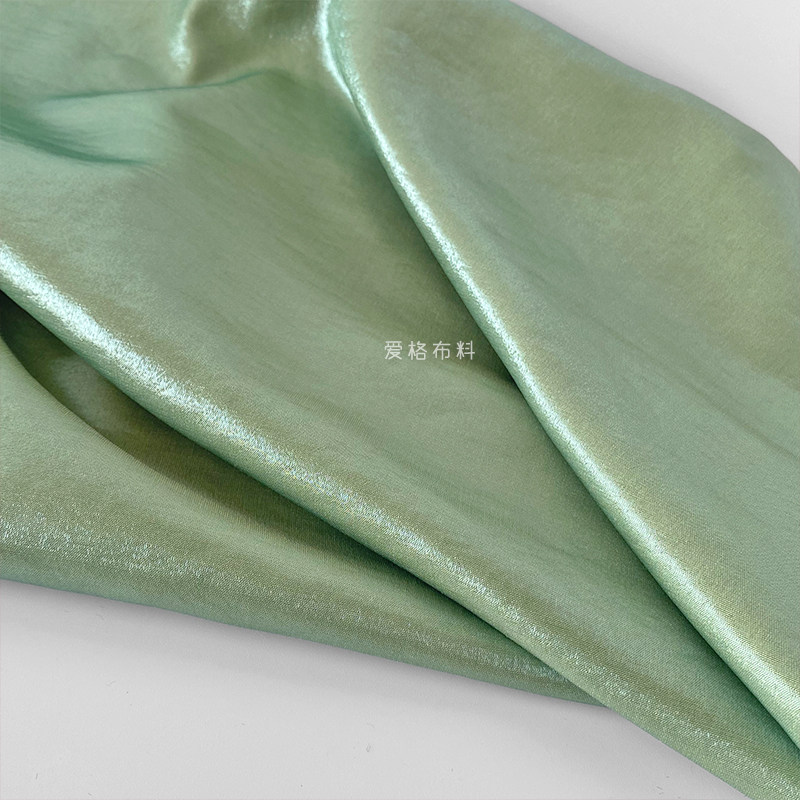进口琉璃光泽 幻色芥末绿织银丝变色加厚天丝棉丝麻缎布料 连衣裙