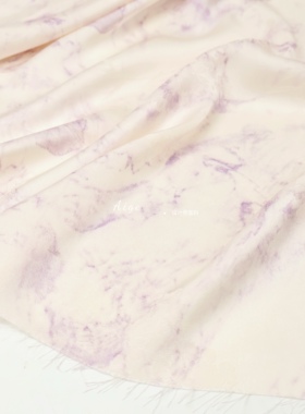 垂感丝滑 紫色扎染印花暗纹古风提花仿真丝缎光泽面料旗袍裙布料