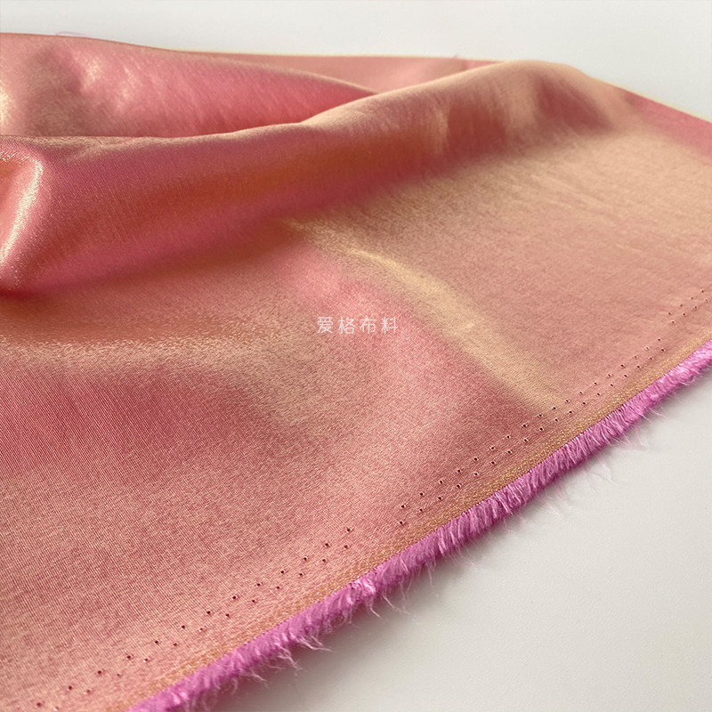 琉璃丝麻 高品质炫金粉色光泽细腻垂感亚麻时装面料连衣裙布料