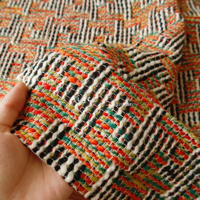 进口限量 彩色大千鸟格粗纺羊毛编织面料秋冬外套半裙斗篷布料diy