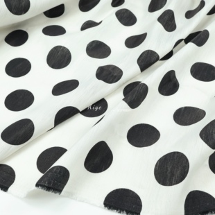 微廓筋骨感 简约黑白波点印花天丝麻棉麻亚麻面料套装连衣裙布料