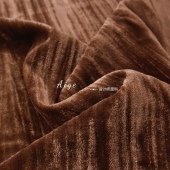 垂感 布料面料 深棕色竖条纹不规则肌理压皱百褶金丝绒天鹅绒服装