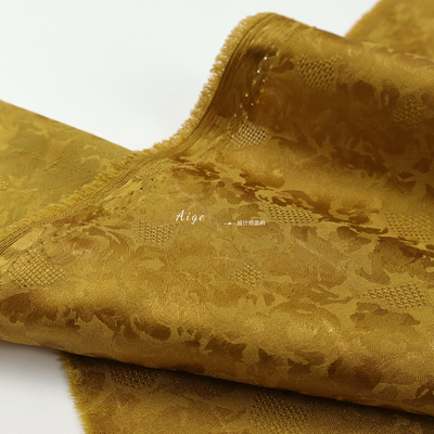 垂感不透 姜黄色鎏金仿真丝香云纱花萝暗纹提花面料汉服旗袍布料