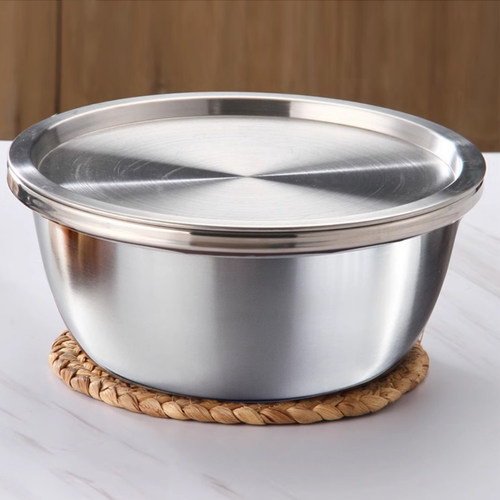 不锈钢盆带盖发面盆菜盆家用面盆和面盆带盖厨房用盆加厚料理油盆