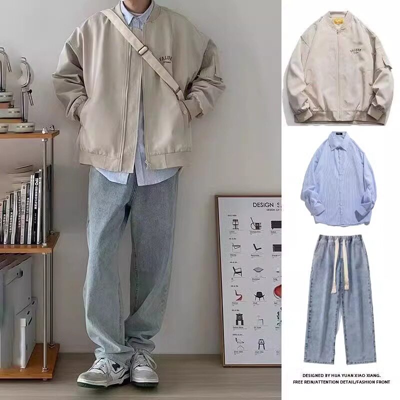 外套帅气潮流宽松夹克春秋季棒球服飞行员痞帅套装男潮牌新款2025