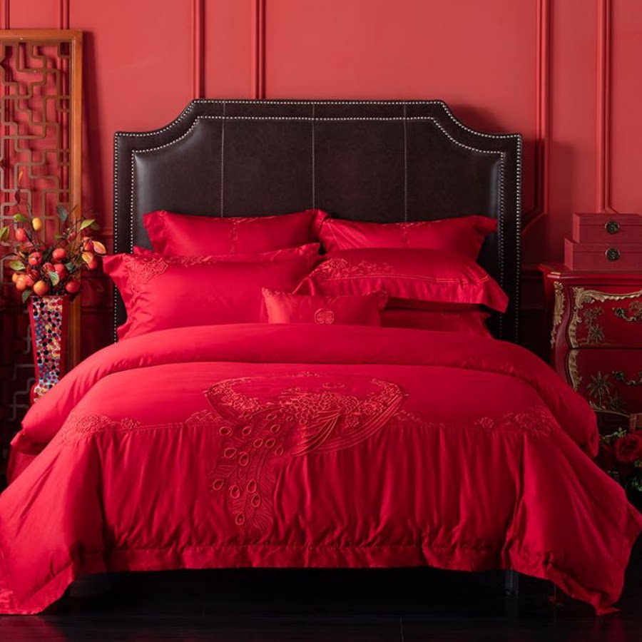 多喜爱喜玫瑰结婚庆八件套大红色新绒棉全棉新疆长绒棉xl230*229