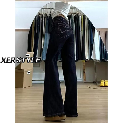 145小个子复古低腰微喇牛仔裤女冬季新款辣妹显瘦百搭直筒喇叭裤