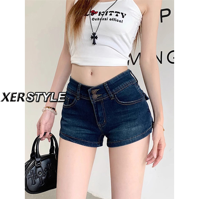 145小个子低腰两粒扣牛仔短裤女2025年夏季新款直筒显瘦a字热裤子
