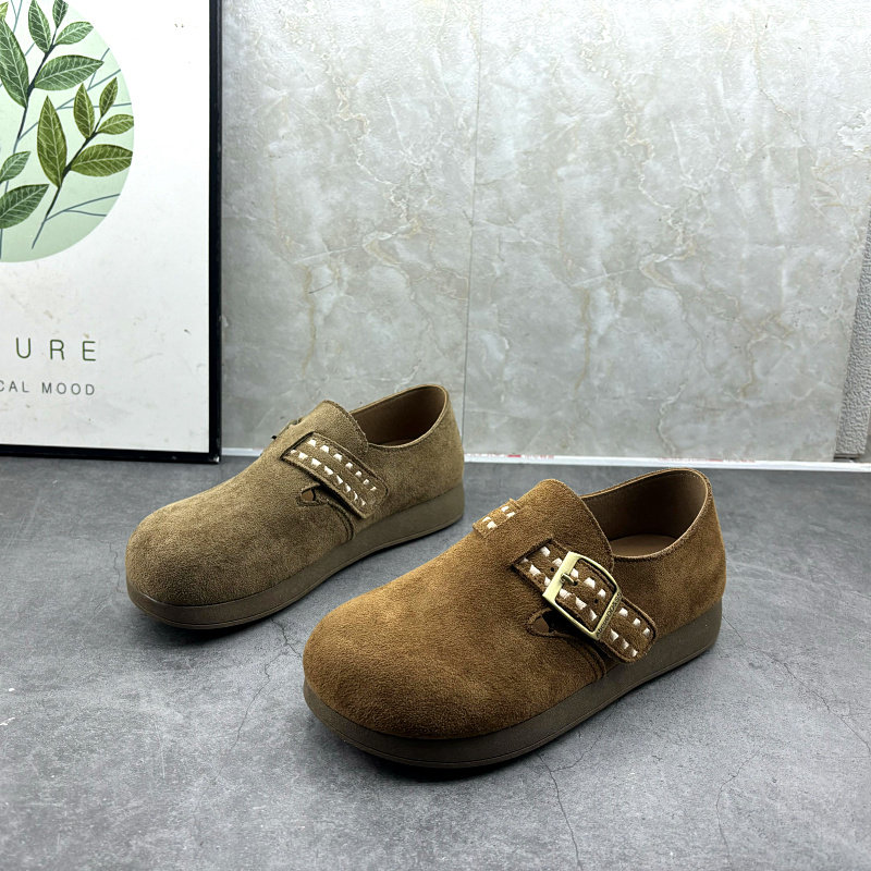 2026年春季新款复古风绒面勃肯鞋女圆头皮带扣平底一脚蹬懒人鞋,女鞋,勃肯鞋/软木鞋,淘宝优惠券,粉丝福利购,淘宝优惠卷