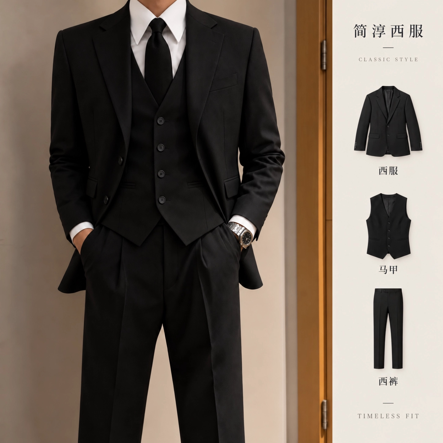 秋季商务正装男士西装三件套