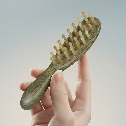 天然正品绿檀牛角头皮按摩梳