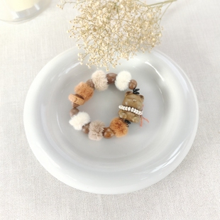 毛绒球紫金鼠隔珠搭配绿檀木无脸熊黄金檀木日月星辰跑环多宝手链