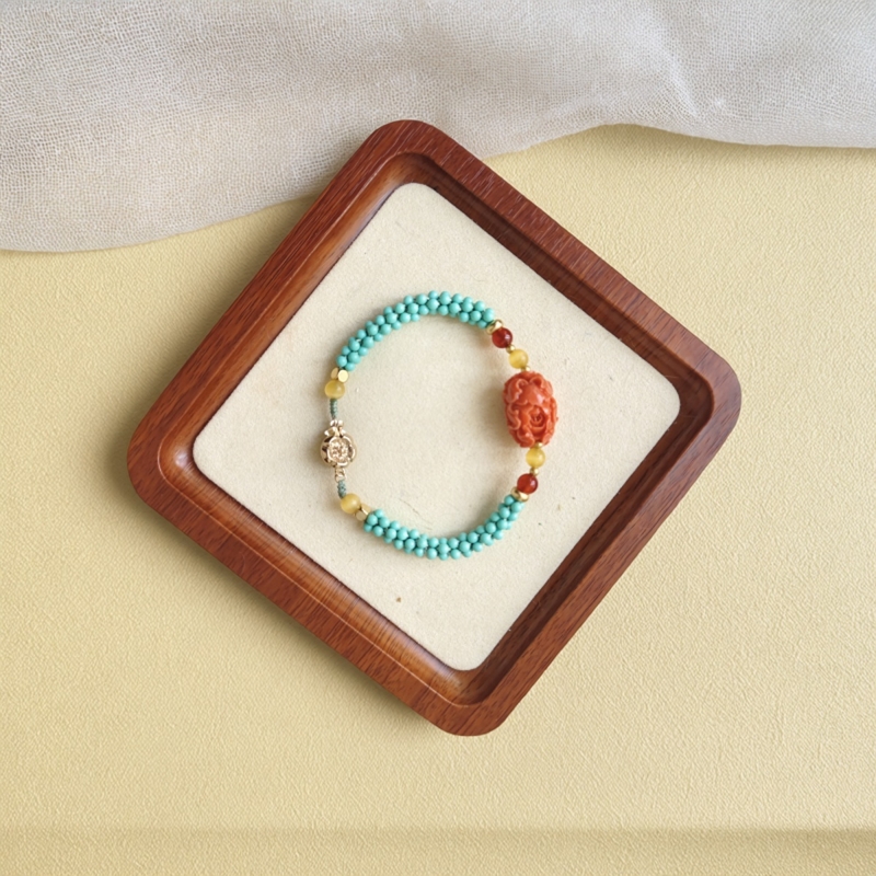轻奢高级时尚天然绿松石小米珠手工编织麻花手链搭配蜜蜡南红玛瑙