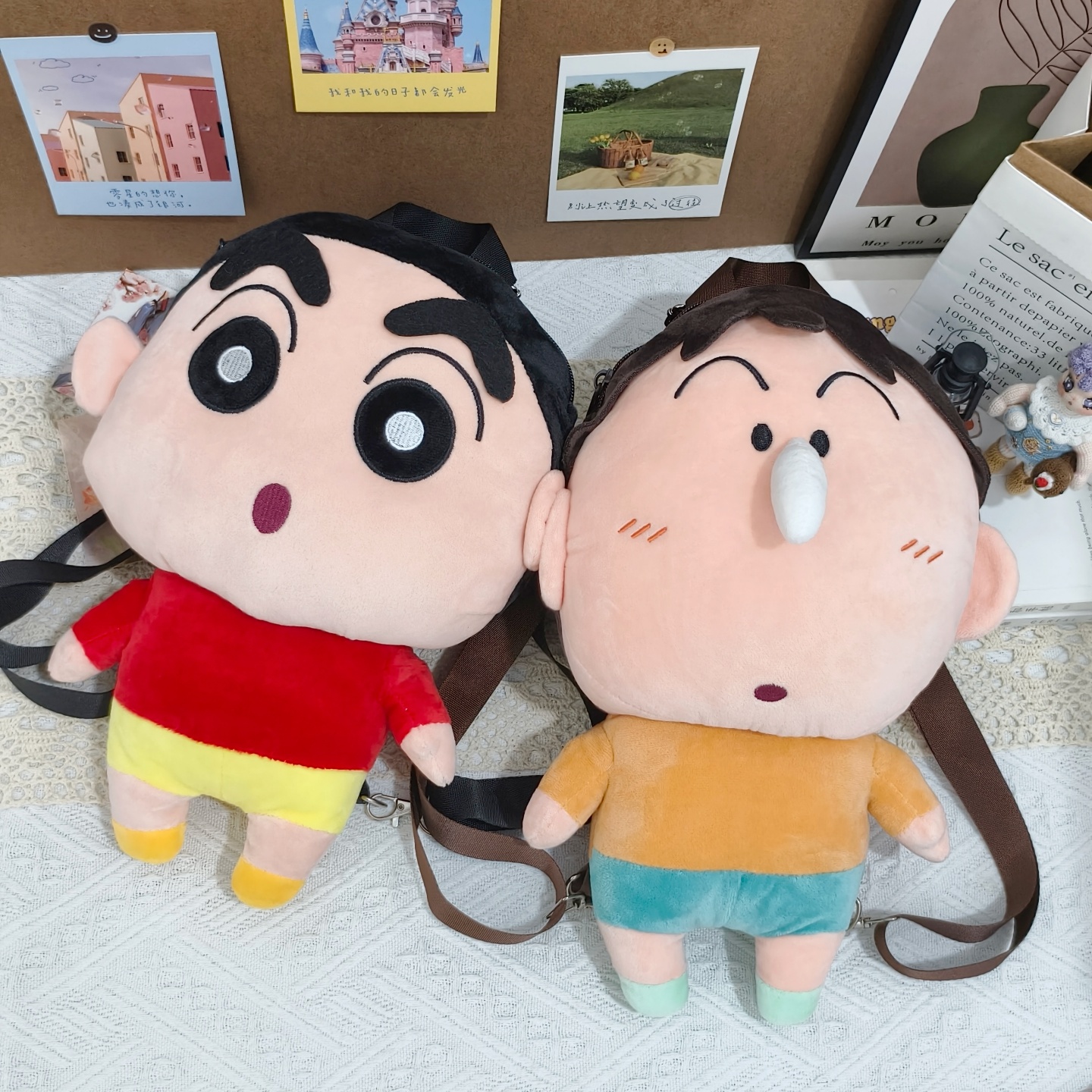 可爱卡通动漫双肩包包女2025新款小众设计感蜡笔小新毛绒玩偶背包
