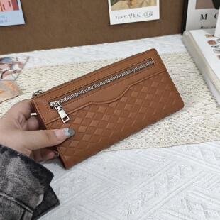 小菱格压花钱包女长款 百搭拉链手拿包 大容量多卡位零钱包简约时尚