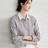 职场高级灰 长袖 衬衫 OFFIY 女士高端独特职业通勤商务上衣25新款