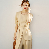 静奢仿亚麻松弛感短袖 25新款 衬衫 OFFIY 气质女上衣阔腿裤 套装 爆款