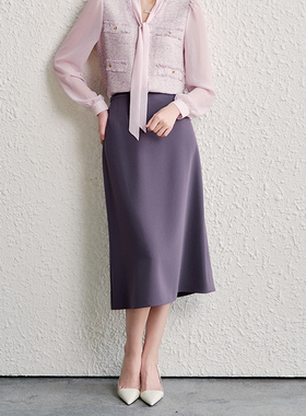 OFFIY-适合黄皮梅紫色 醋酸真丝光泽高级气质小鱼尾半身裙小个子