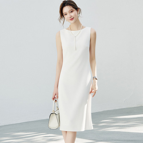 OFFIY醋酸黑白色职业无袖连衣裙