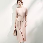 荷叶边醋酸短袖 衬衫 半裙套装 OFFIY 25夏新款 气色 新款 柔橘粉元