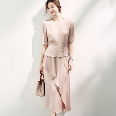 OFFIY-柔橘粉元气色荷叶边醋酸短袖衬衫半裙套装新款25夏新款