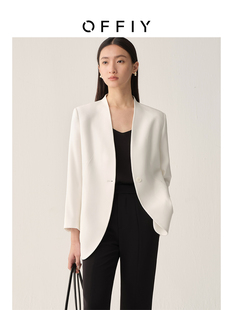 极简清冷无领中长一粒扣廓形西装 进口醋酸 外套 极简白西装 OFFIY