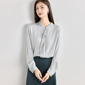 OFFIY 上衣 22姆米弹力双乔真丝薄荷色飘带衬衫 古典仙贵 东方气质