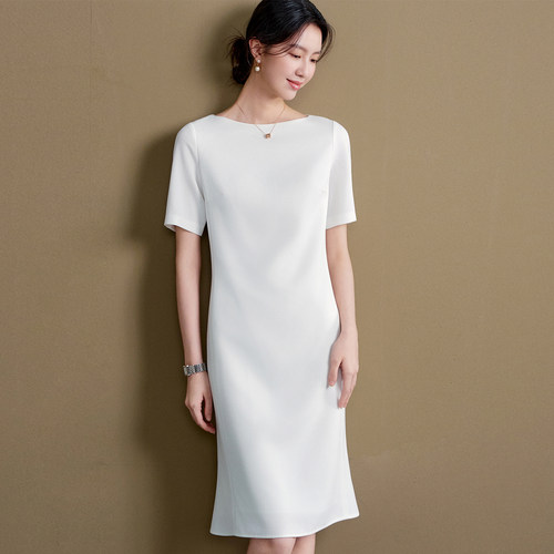 OFFIY醋酸短袖修身职业连衣裙